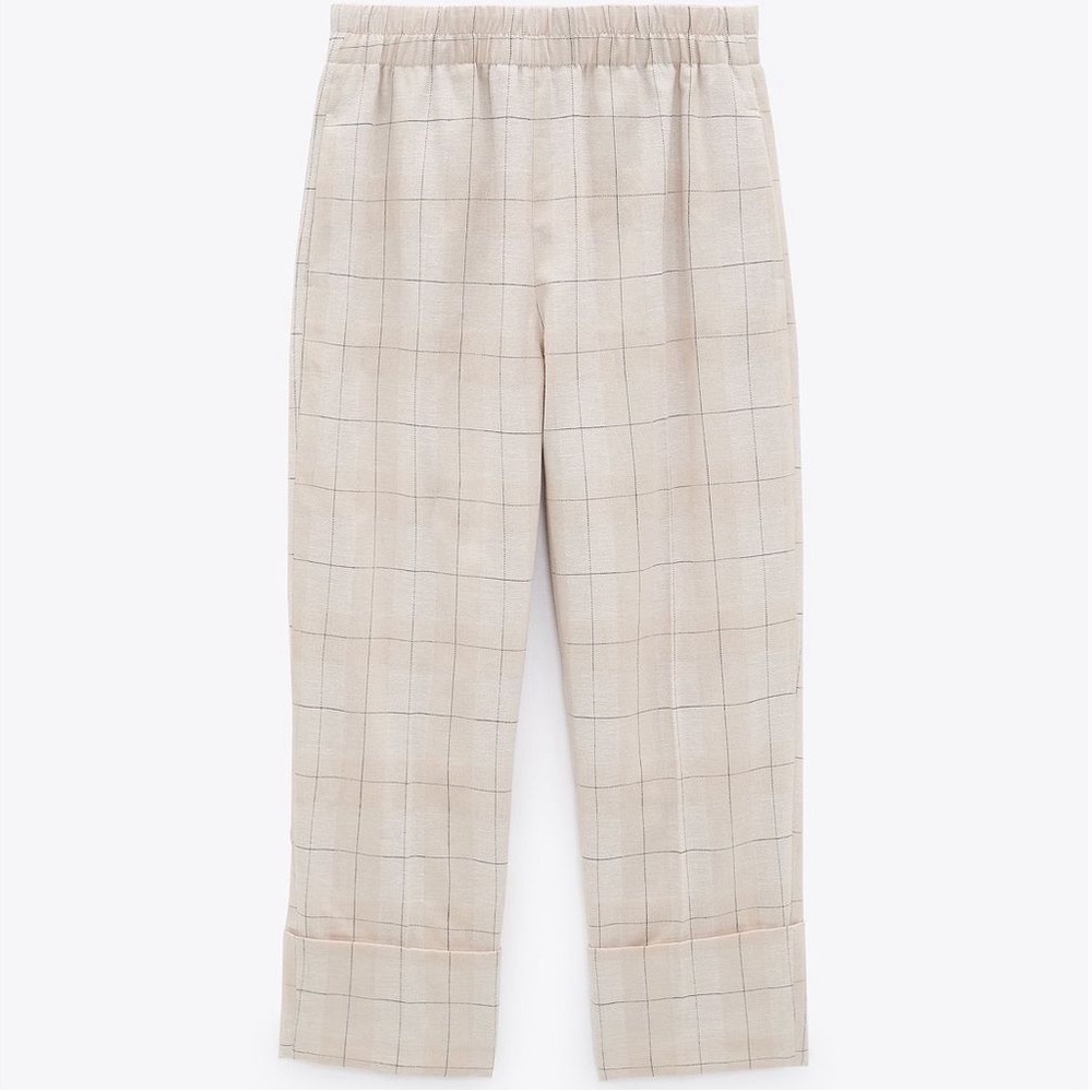 NWT Zara Cropped Cuffed Plaid Pants XS - Picture 2 of 12